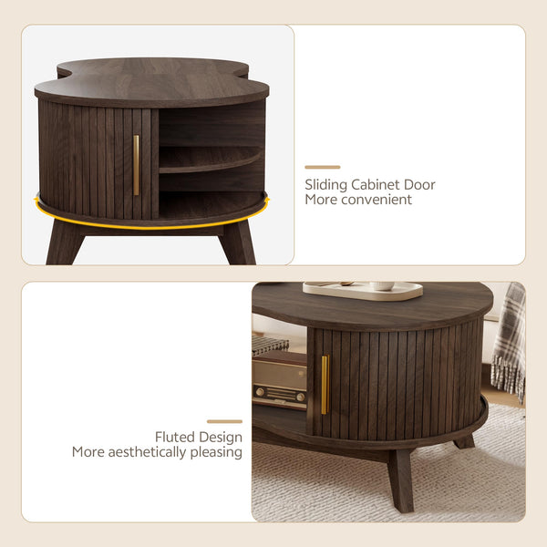 Dual Oval Coffee Table with Storage & Sliding Tambour Door