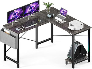 L-Shaped Corner Computer Desk with CPU Stand and Side Storage Bag