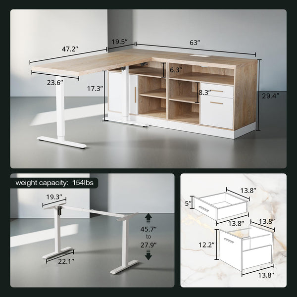 67" L-Shaped Electric Standing Desk with Storage