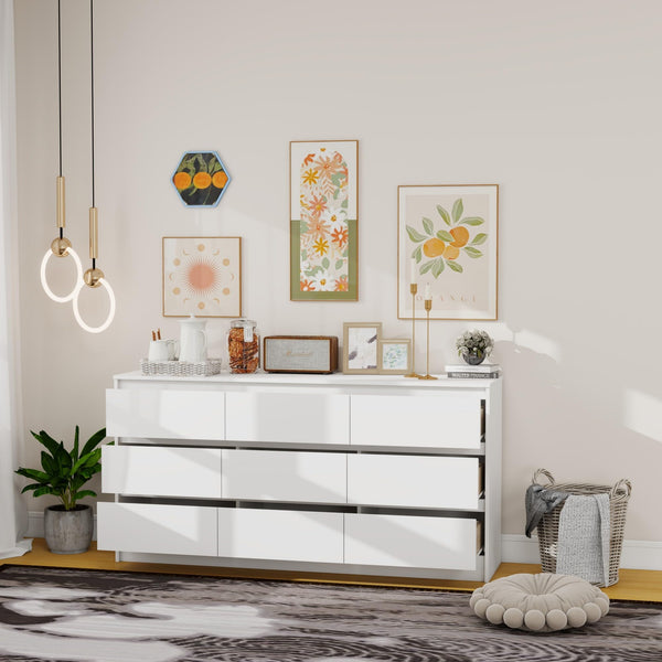 9-Drawer Horizontal Wood Dresser – White