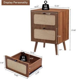Mid-Century Nightstand Set of 2 with Drawers – Walnut
