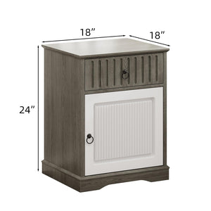 Farmhouse Nightstand Set of 2 with Drawer – Wide Bedside Table with Storage, Grey