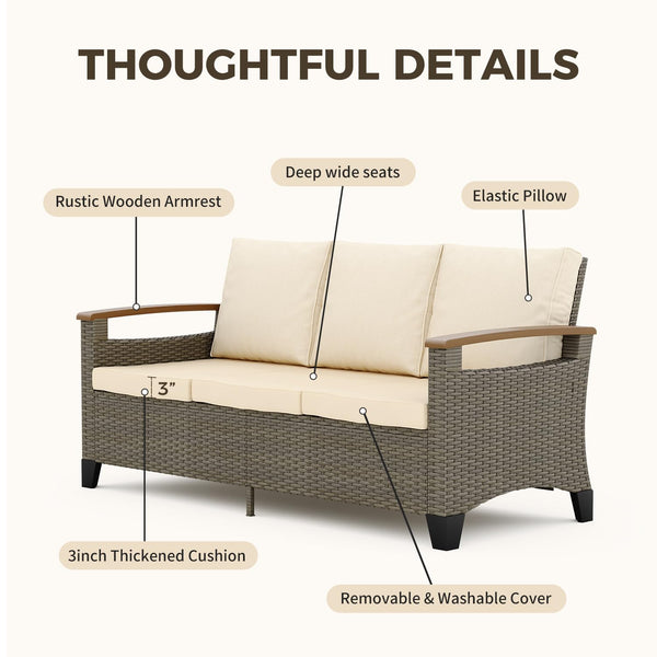 6-Piece Wicker Patio Conversation Set with Swivel Glider Chairs, Sofa, Ottomans & Side Table