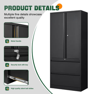 Metal Locking File Cabinet with Drawers and Adjustable Shelves