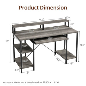 48-Inch Computer Desk with Keyboard Tray, Monitor Stand & Storage Shelves