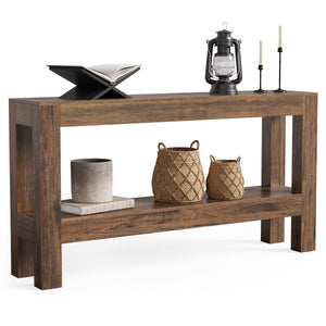 63-Inch Farmhouse Console Table with 2-Tier Shelves