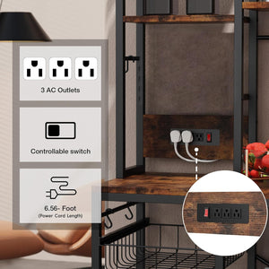 6-Tier Kitchen Baker's Rack with Power Outlet and Wire Basket