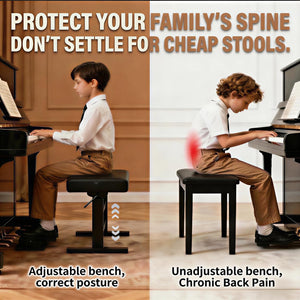 Hydraulic Piano Bench with Adjustable Height – Memory Foam Keyboard Stool