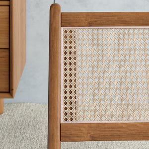 Rattan Accent Lounge Chair – Ash Wood & Rattan Armless Chair
