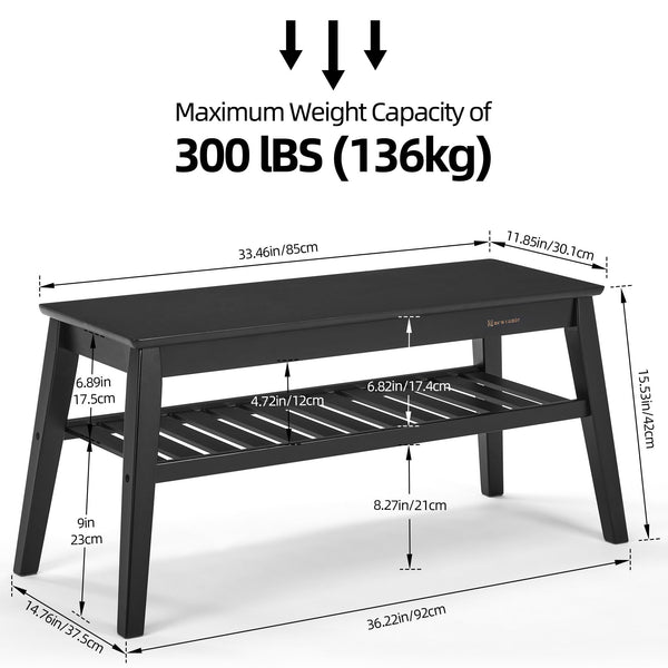 Bamboo Entryway Bench 33.46" – 2-Tier Indoor Bench