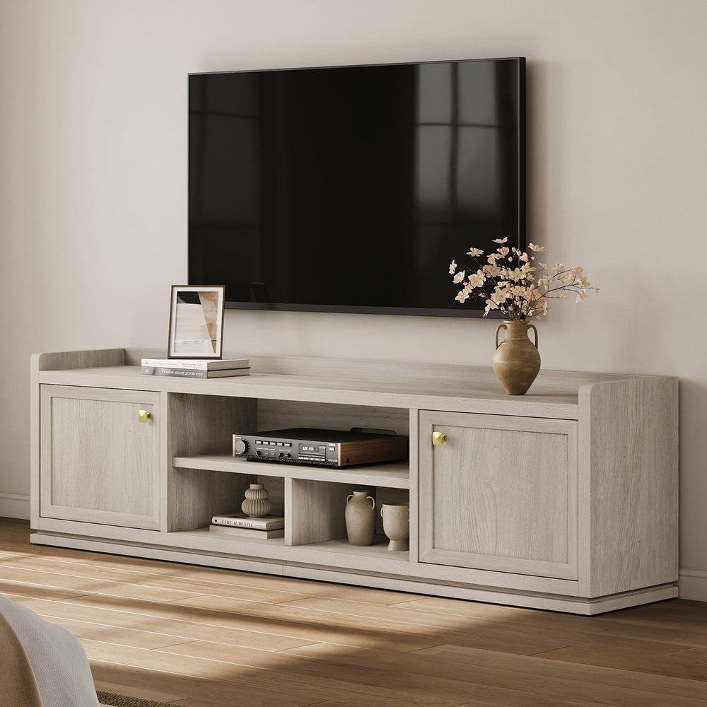 67" Fluted TV Stand with Cabinets & Open Shelves