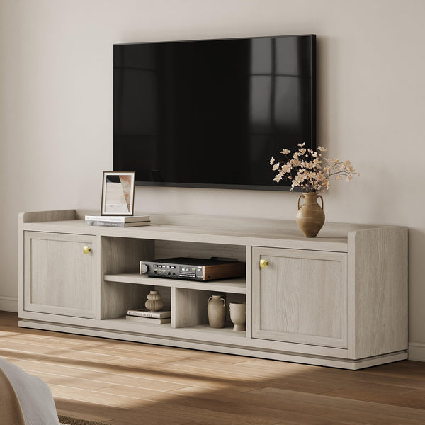 67" Fluted TV Stand with Cabinets & Open Shelves