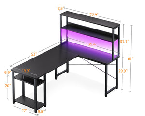 L-Shaped Gaming Desk with Hutch & Storage Shelves