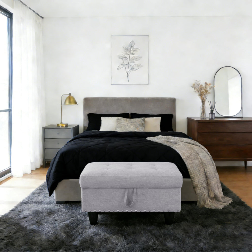 Linen Storage Ottoman Bench with Rivet Detail