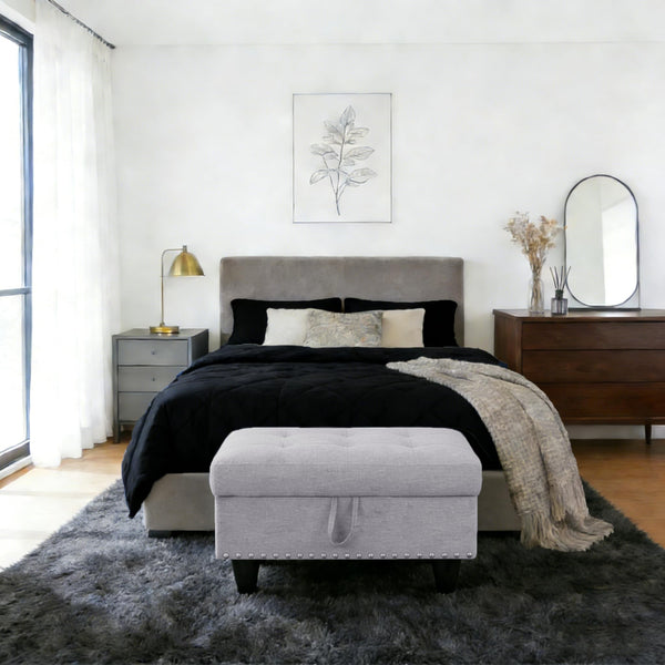 Linen Storage Ottoman Bench with Rivet Detail