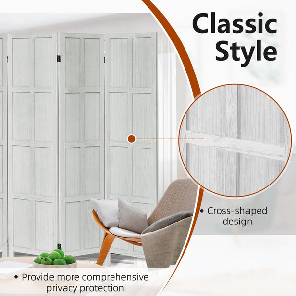 6-Panel Wood Room Divider Folding Privacy Screen