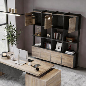 Tall Bookcase with Storage Cabinets & Open Shelves