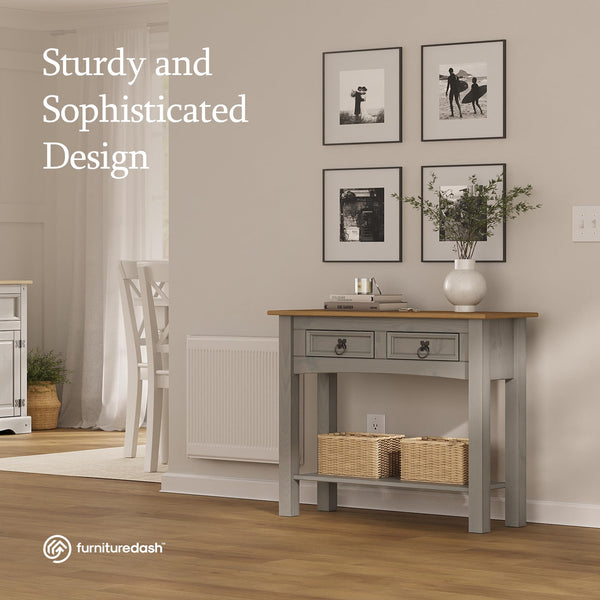 Solid Wood Console Table with 2 Drawers – Farmhouse Entryway Hall Table