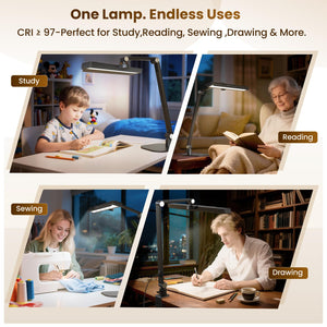 LED Desk Lamp with 2-in-1 Base & Clamp – Black