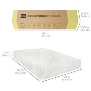 12-Inch Cooling Gel Memory Foam Mattress – Green Tea & Charcoal, Fiberglass Free, Queen