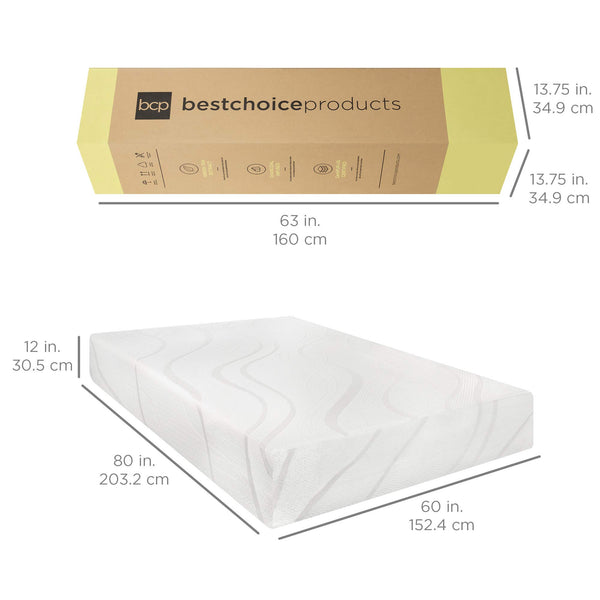 12-Inch Cooling Gel Memory Foam Mattress – Green Tea & Charcoal, Fiberglass Free, Queen