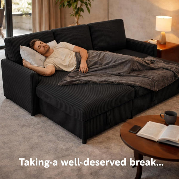 L-Shaped Sleeper Sectional Sofa with Storage Chaise