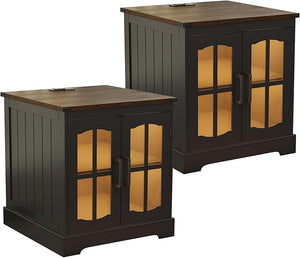 Farmhouse End Table with Charging Station & LED Light