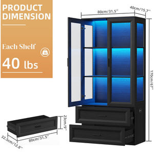 LED Display Cabinet with Acrylic Doors & Drawers — Black