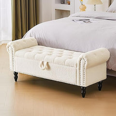 Upholstered Storage Bedroom Bench – Queen Size End of Bed Ottoman