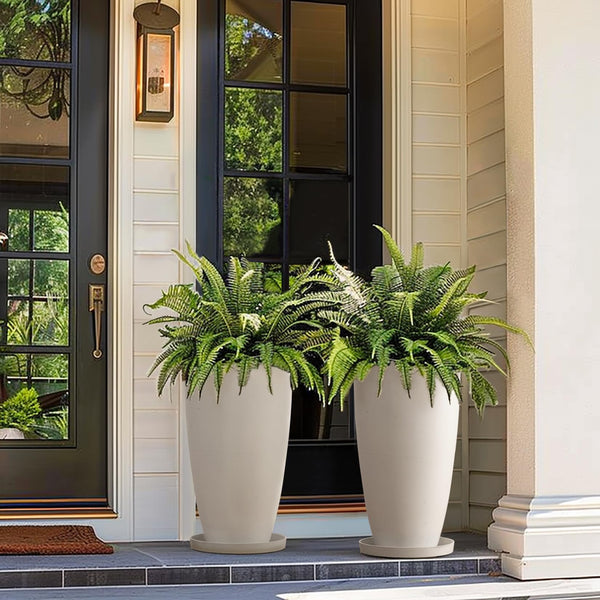Tall Round Planters Set of 2 with Drainage Holes and Shelf