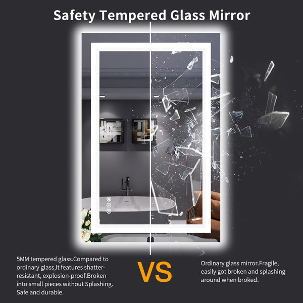 LED Bathroom Mirror with Lights – Anti-Fog, Dimmable, Backlit & Front Lit