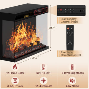 Fireplace TV Stand with 3-Sided Glass & LED Lights