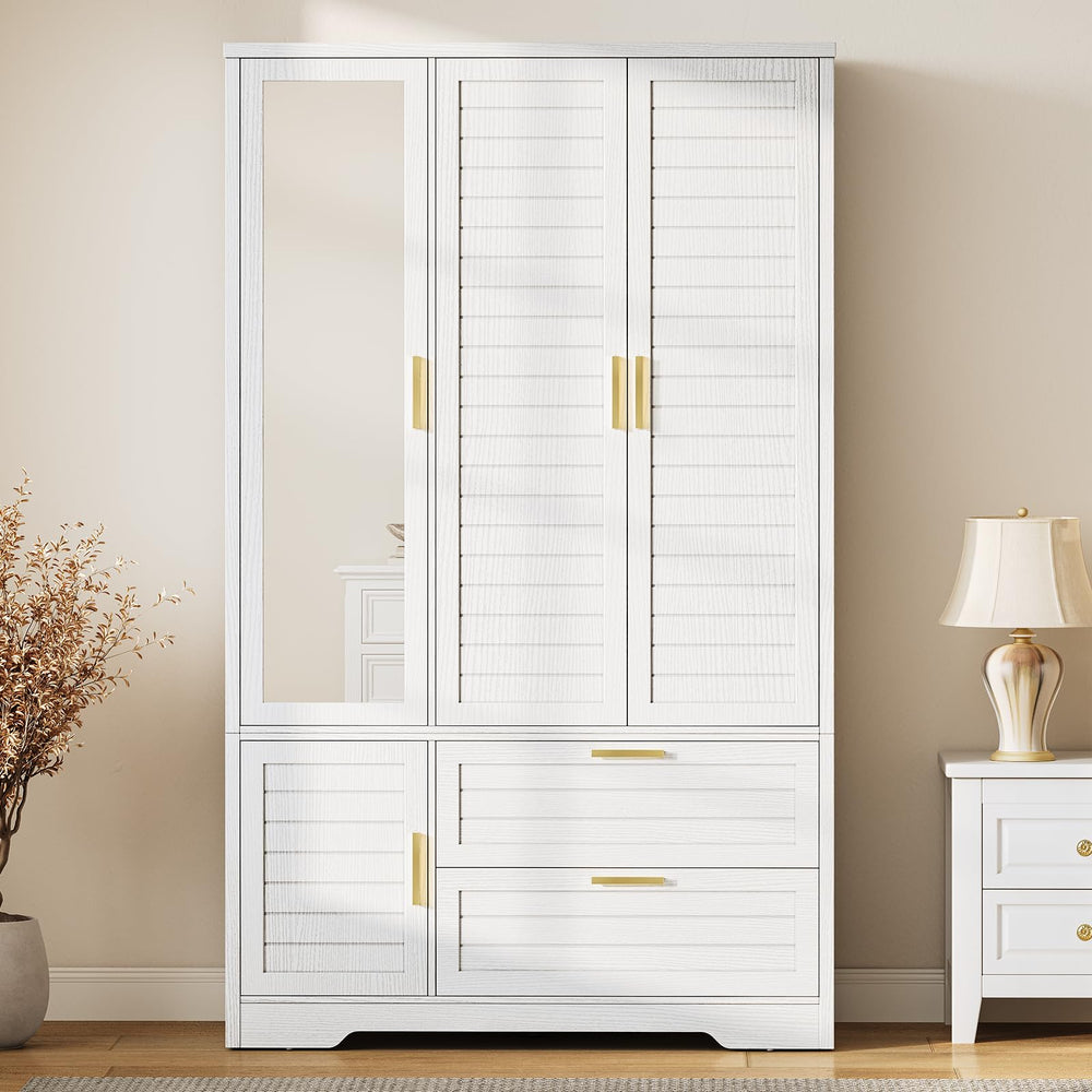 Mirrored Armoire Wardrobe Closet with Drawers