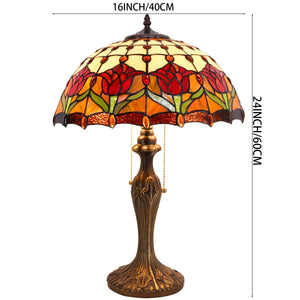 Tiffany Table Lamp Red Stained Glass Tulip 16-Inch