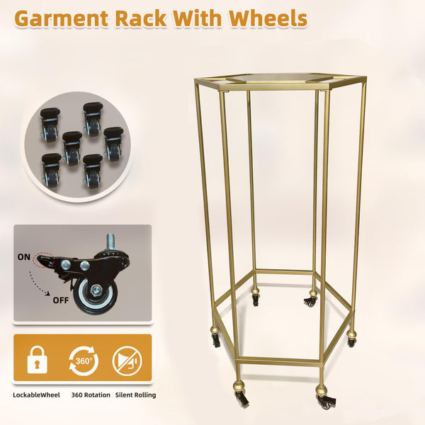 Round Garment Rack with Shelf & Wheels