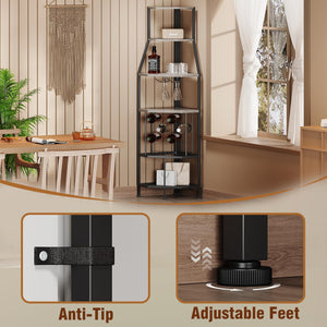5-Tier Corner Wine Rack with Glass Holder – Floor Standing Wine Storage Shelf