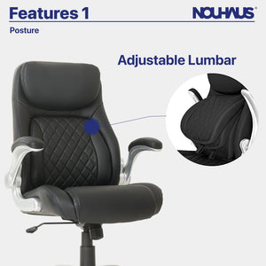 Ergonomic PU Leather Office Chair with Adjustable Lumbar Support & Flip Armrests