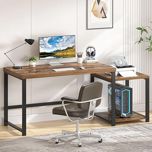 63-Inch Computer Desk with Printer Shelf & PC Tower Stand