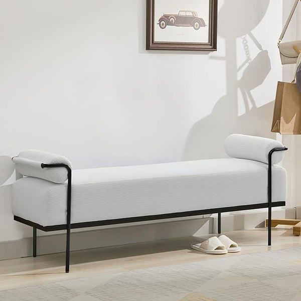 Upholstered End of Bed Bench with Metal Legs