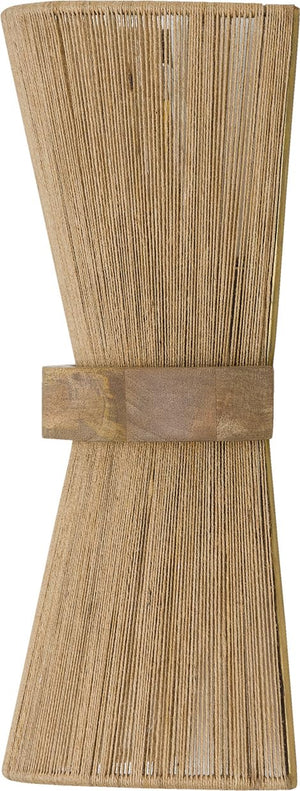 2-Light Mango Wood & Jute Rope Wall Sconce – Matte Brass