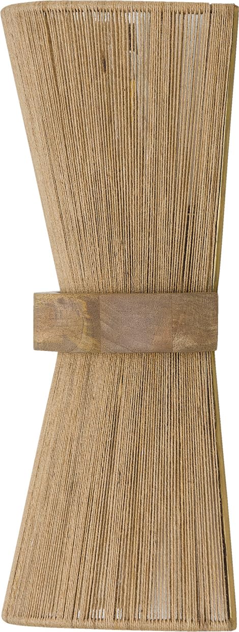 2-Light Mango Wood & Jute Rope Wall Sconce – Matte Brass