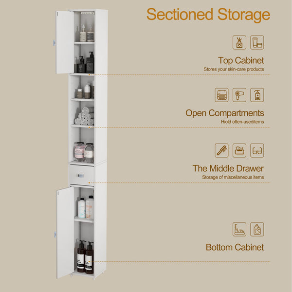 Tall Narrow Storage Cabinet with Lights & Adjustable Shelves