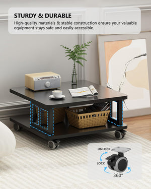 2-Tier Printer Stand with Wheels and Storage Shelf
