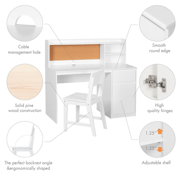 Kids Study Desk with Chair Set and Hutch