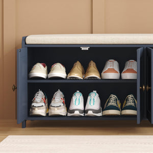 48.4" Shoe Storage Bench with Cushion & 4 Doors — Blue