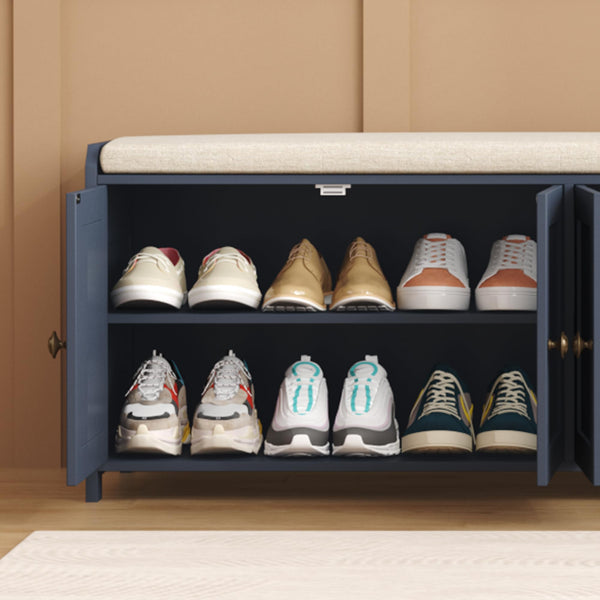 48.4" Shoe Storage Bench with Cushion & 4 Doors — Blue