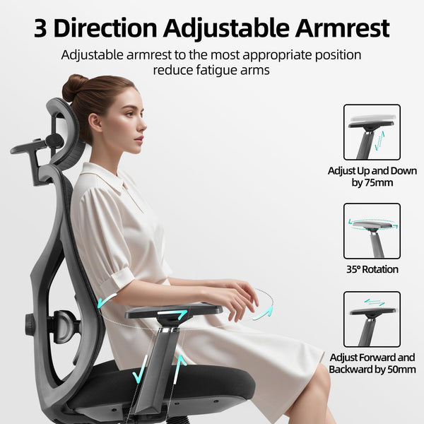 Ergonomic Mesh Office Chair with 3D Adjustable Headrest & Lumbar Support