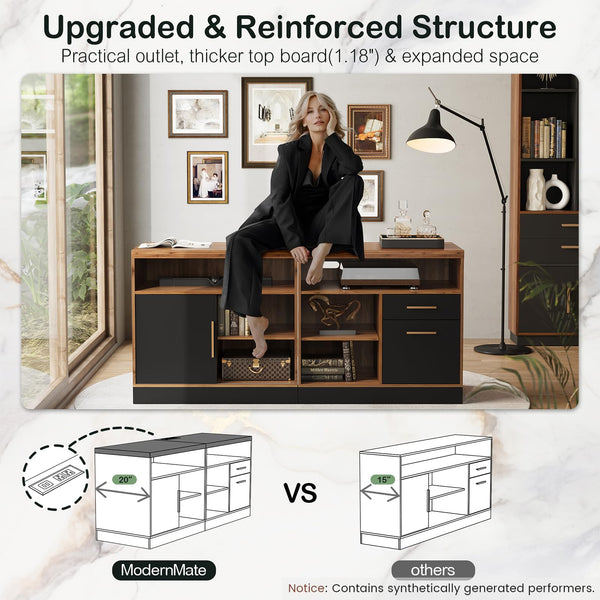 67" L-Shaped Electric Standing Desk with File Cabinets