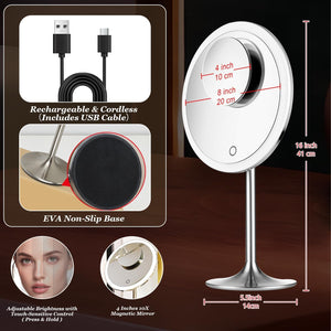 9-Inch LED Makeup Mirror with 5X & 10X Magnification