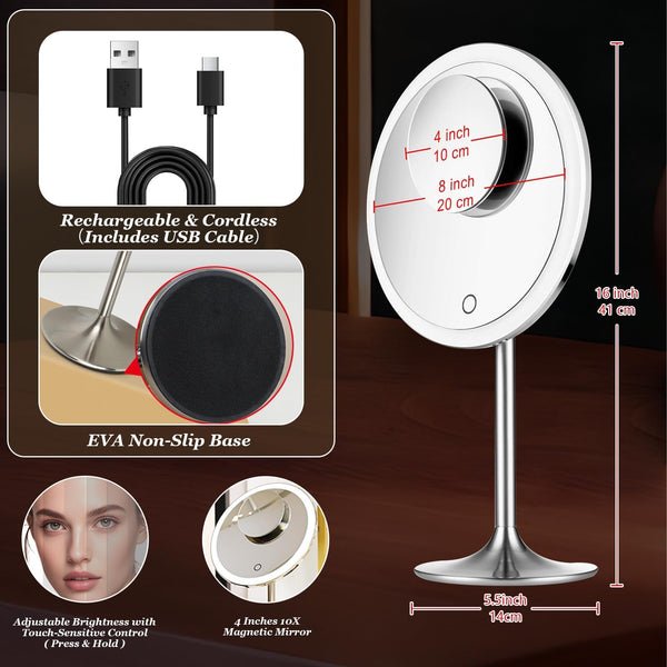 9-Inch LED Makeup Mirror with 5X & 10X Magnification